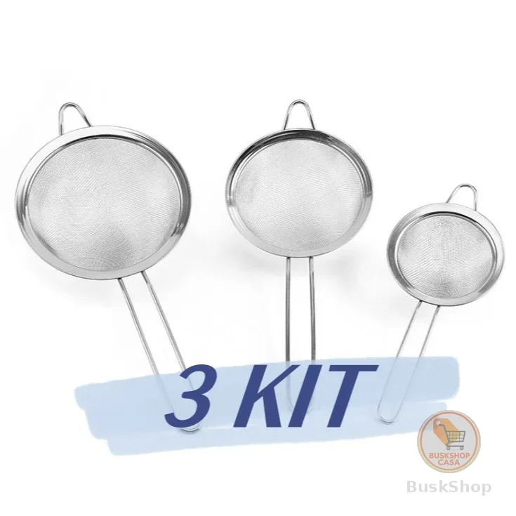 Kit 3 Peneira Coador De Peneiras Aço Inoxidável Para Cozinha Peneira De Cozinha