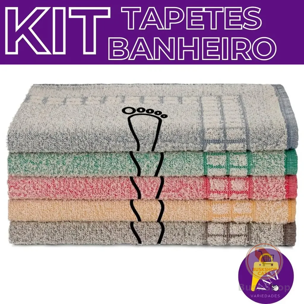 Kit 6 Tapetes Piso Para Banheiro Atoalhado Saída de Box Pezinho 100% Algodão 40x60cm