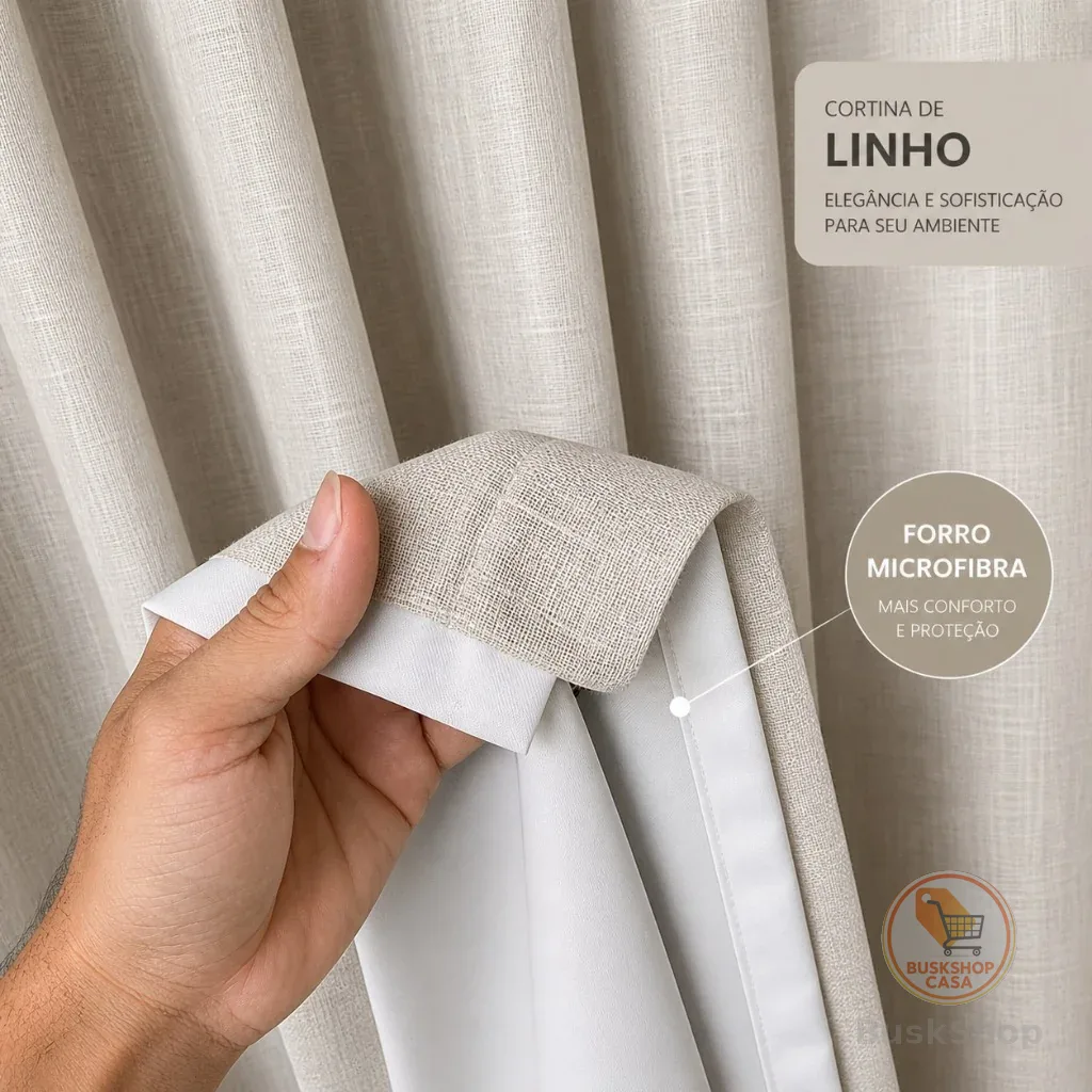 Cortina Sala e Quarto Linho com Forro Microfibra Premium de Luxo