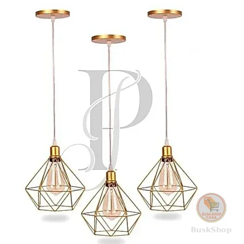 Kit 3 Pendente Aramado Diamante Luminária Lustre Teto Retro Industrial