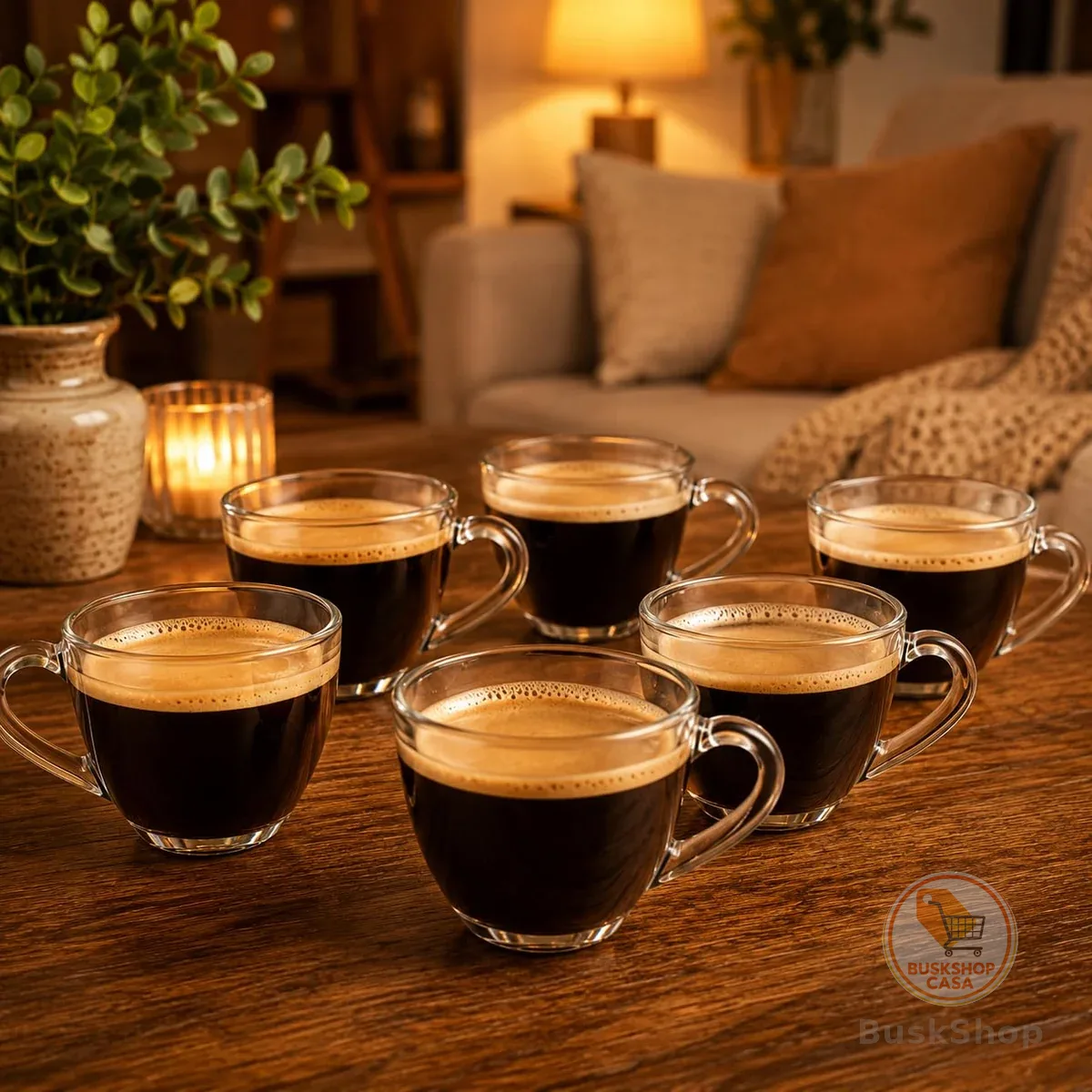 Jogo de Xícaras de Café em Vidro Transparente, 90ml, com Alça Ergonômica, para Expresso e Cappuccino, 6 Peças