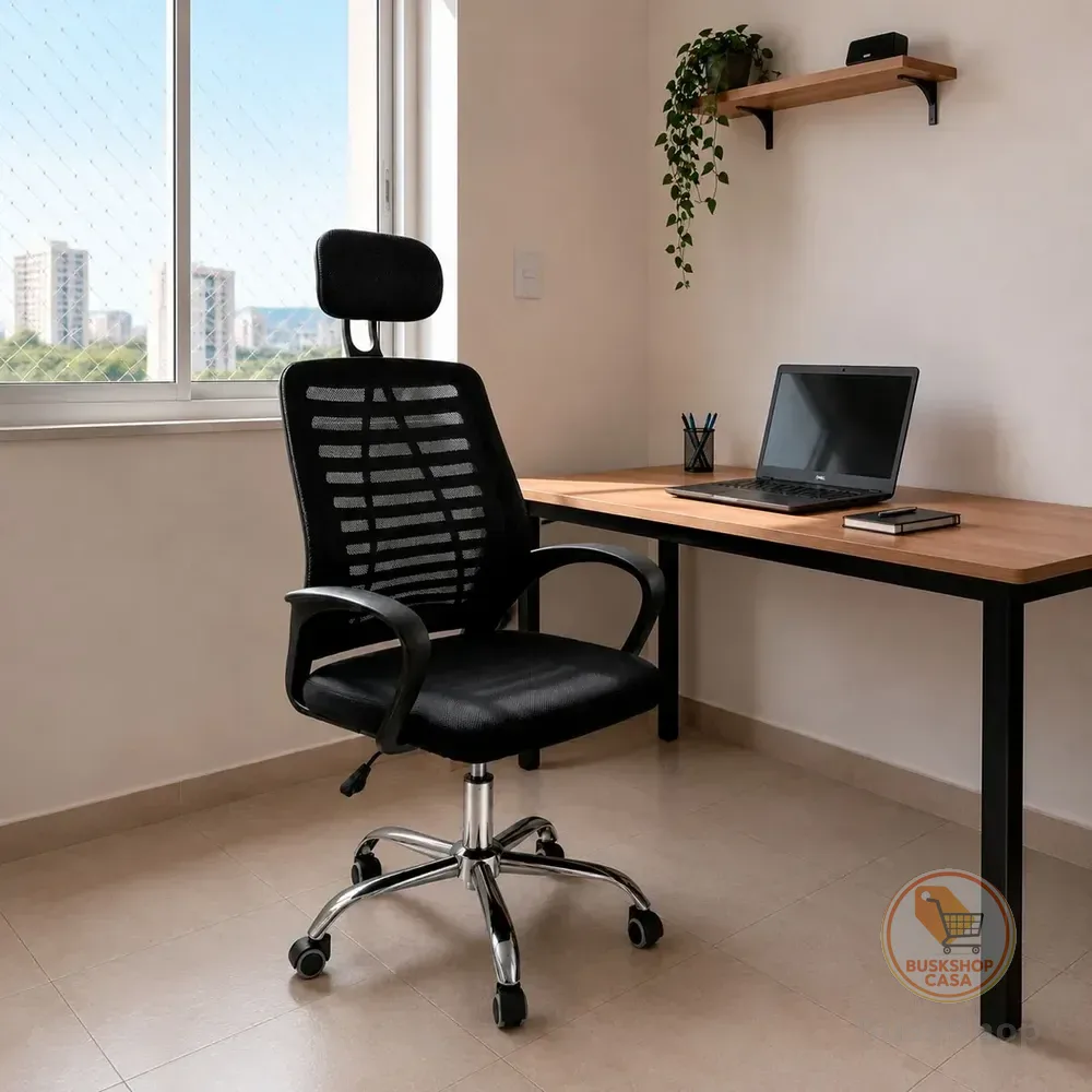 Cadeira Escritório Oficial Diretor Mesh Ergonômica Office Preto Tela Mesh