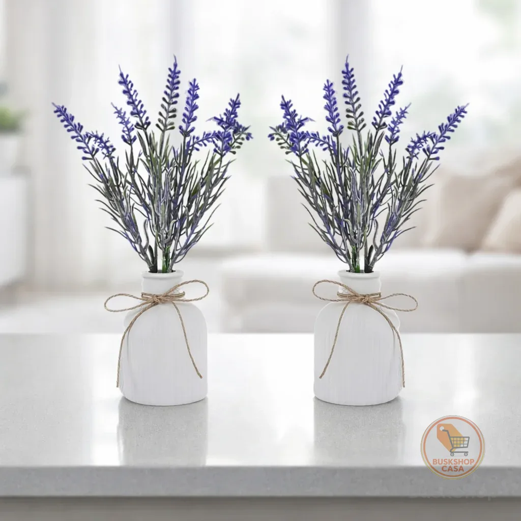 Kit 2 Arranjos Com Vasos de Gesso Planta Artificial Decorativa