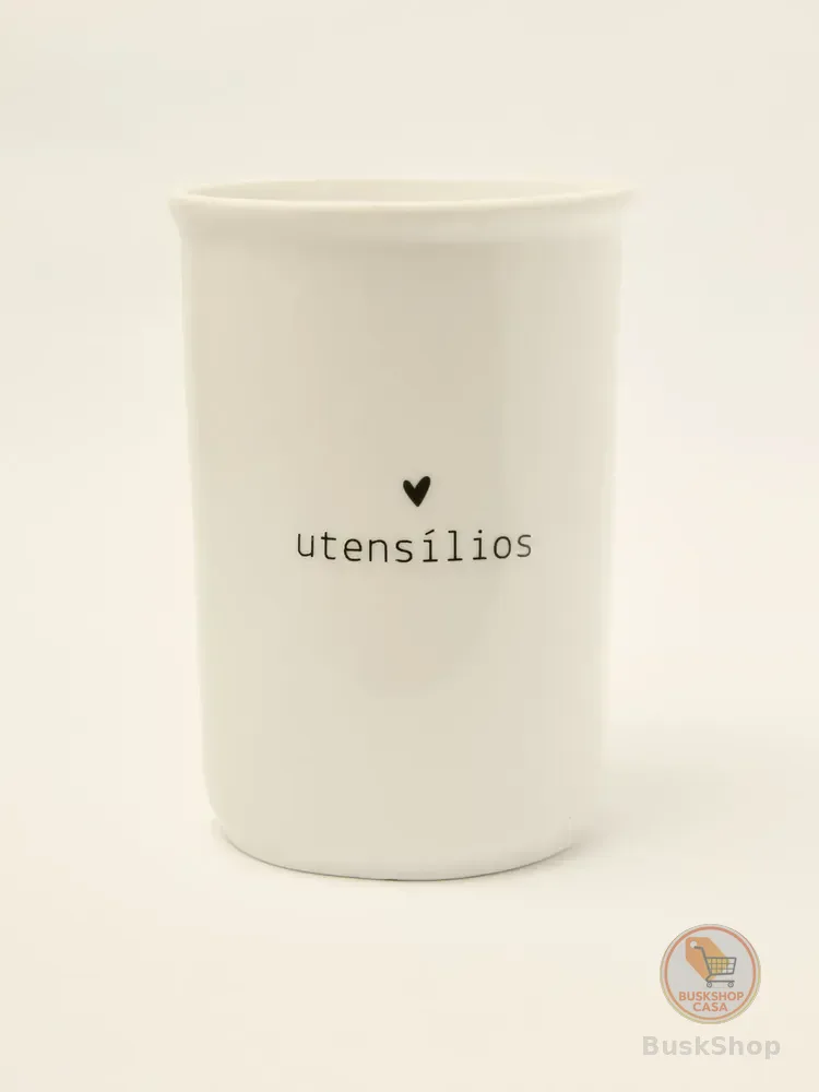 Porta Utensílios Talheres De Porcelana Coração Cozinha Branco