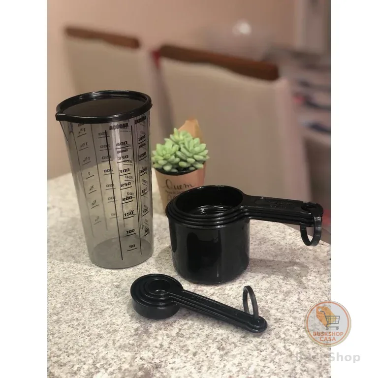 Kit medidores 9  peças total black medida copo com tampa - Não Erre Nas Medidas Das Suas Receitas Na Cozinha