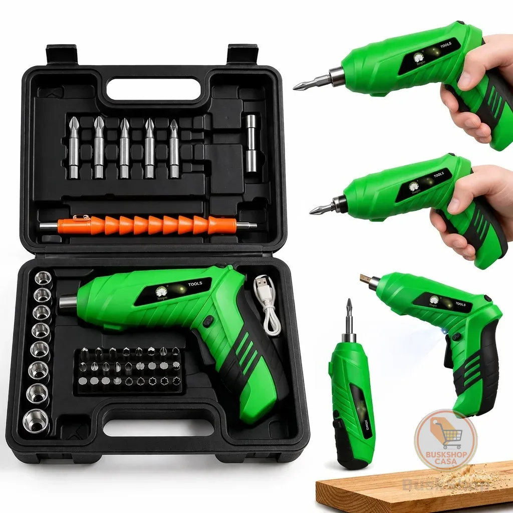 Kit Parafusadeira Doméstica Com Maleta 45 Peças Sem Fio Chaves Fenda Broca Philips Portátil USB