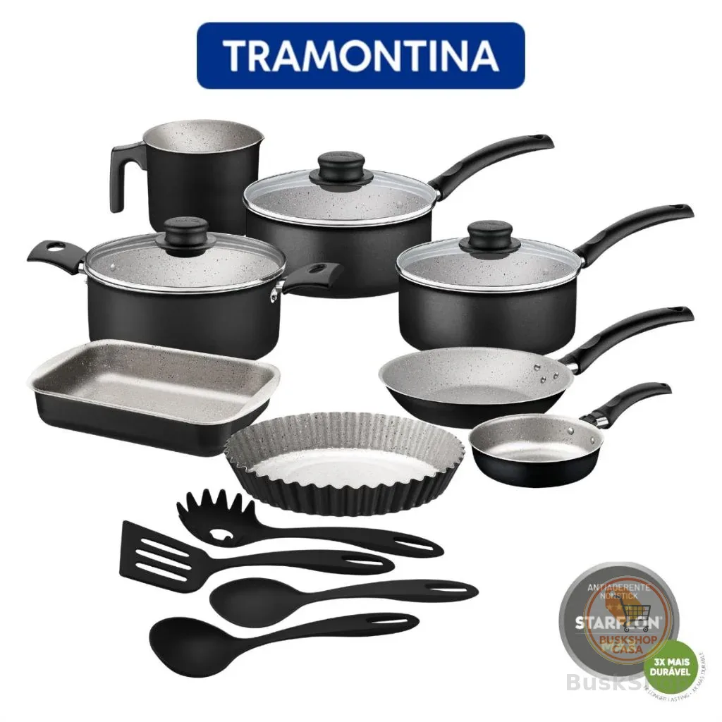 Jogo De Panelas Antiaderente Tramontina 12 Peças Turim Com Utensílios