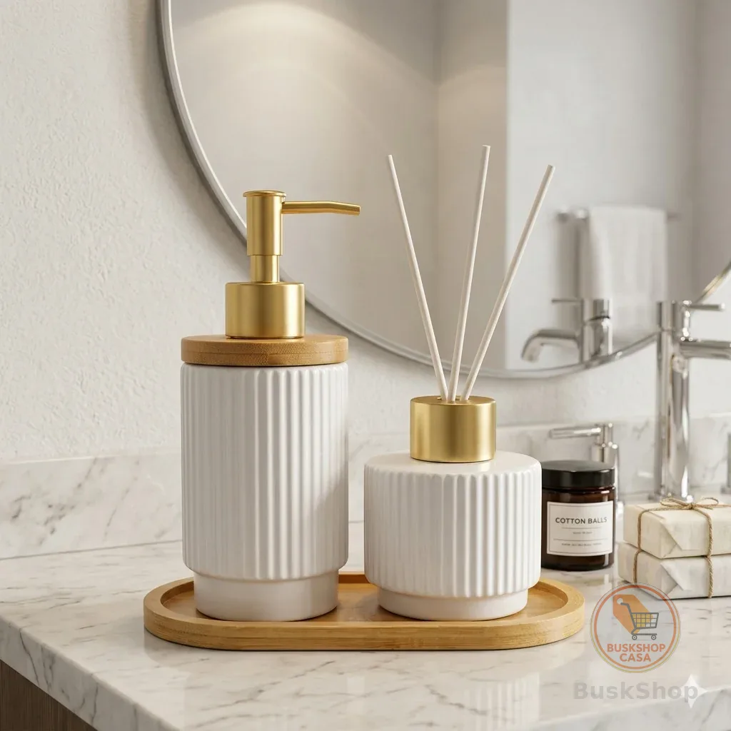 Kit Banheiro Lavabo Porta Sabonete Líquido Saboneteira Dispenser Bandeja Organizador Moderno