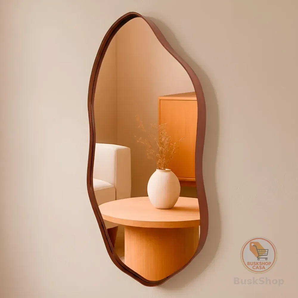 Espelho Orgânico 60x40 Decorativo Moldura Couro Moderno Sala Quarto Banheiro