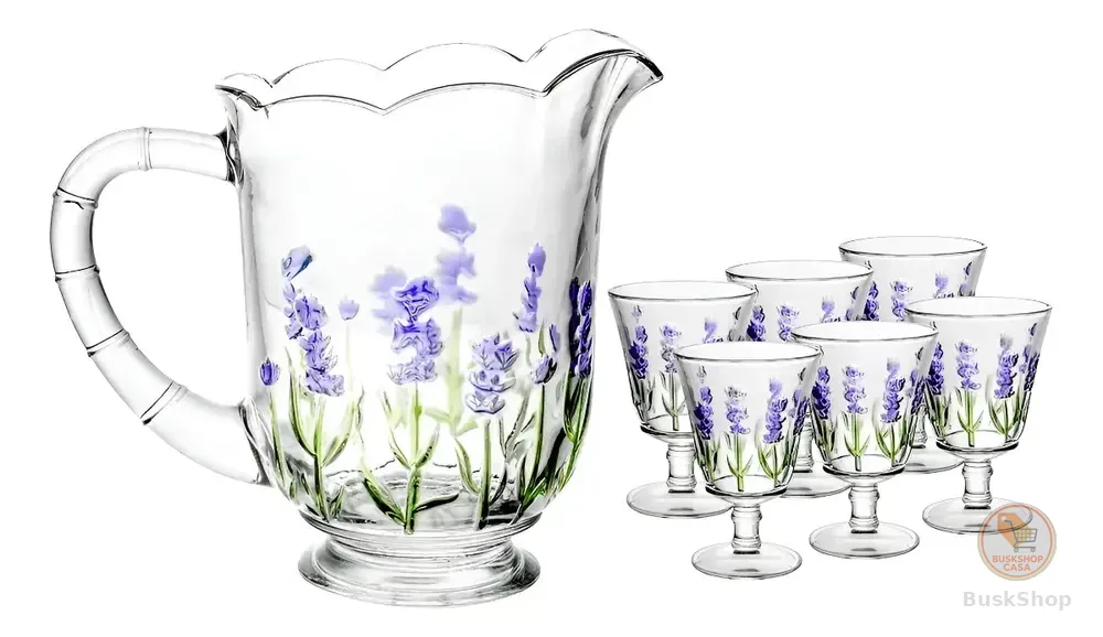 Conjunto Jarra e 6 Taças Lavanda Hand Painting 1,3l/240ml Lyor