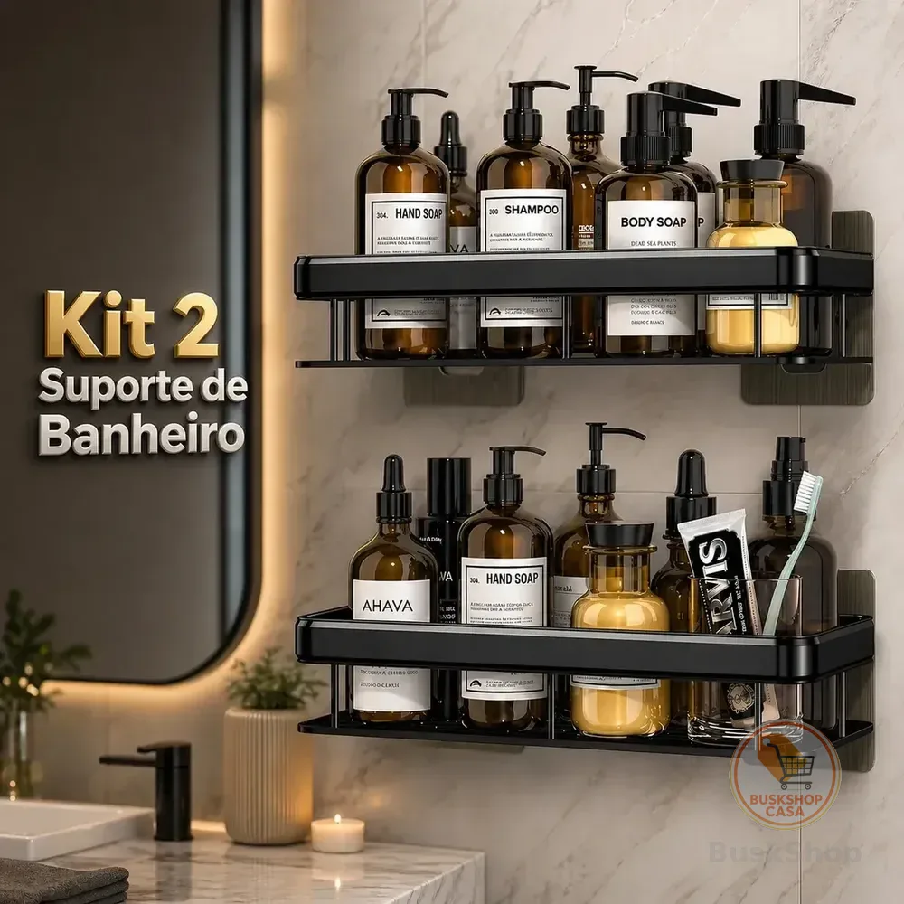 Kit 2 Suporte De Parede Porta Shampoo Banheiro Prateleira Inox Ventosa
