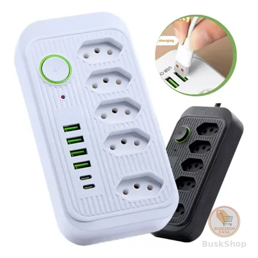 Extensão Tomadas com USB e TypeC Universal Bivolt 110v/220v 2500W Power 2m Filtro De Linha Segurança