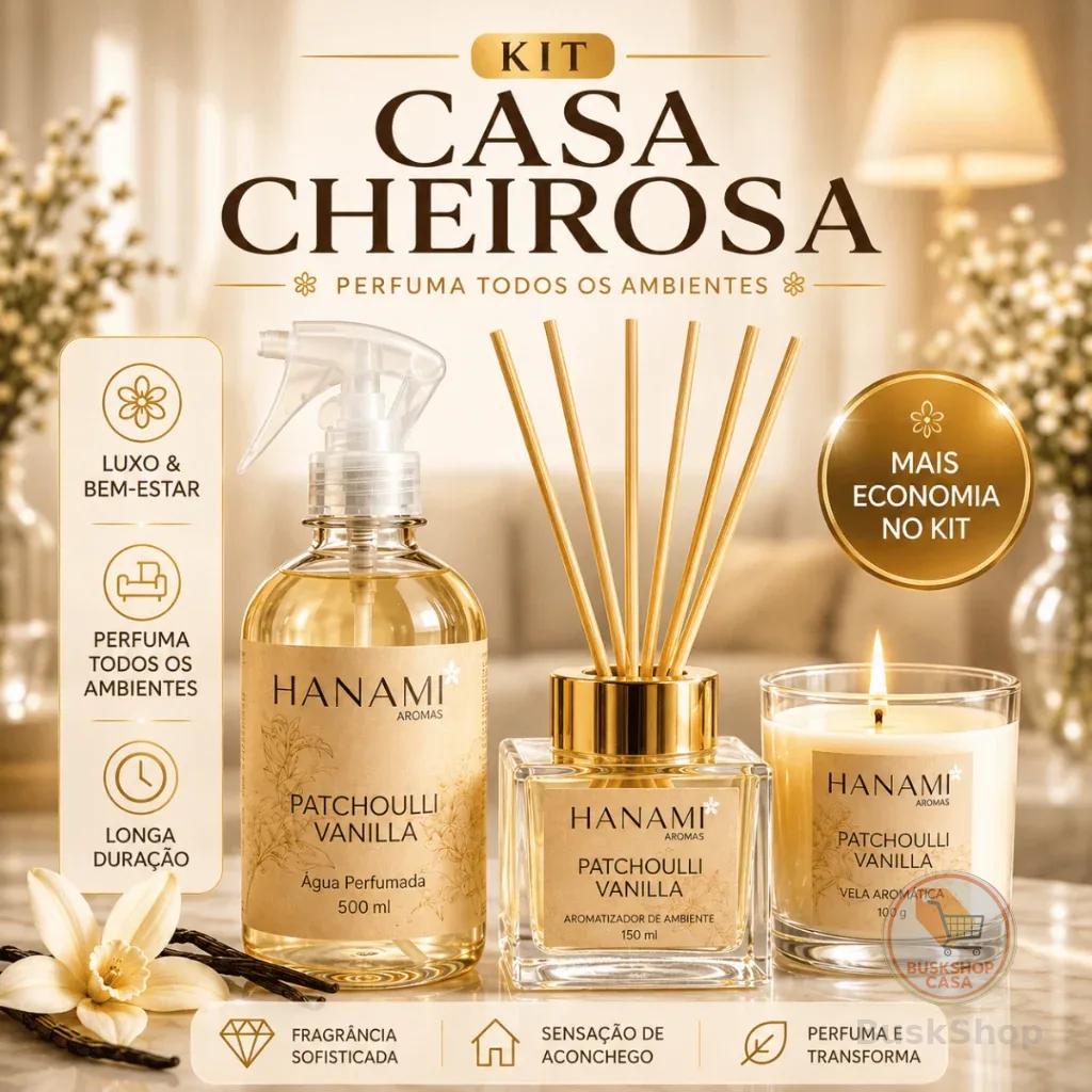 Kit Casa Cheirosa Hanami Difusor de Ambiente Água Perfumada e Vela Aromática