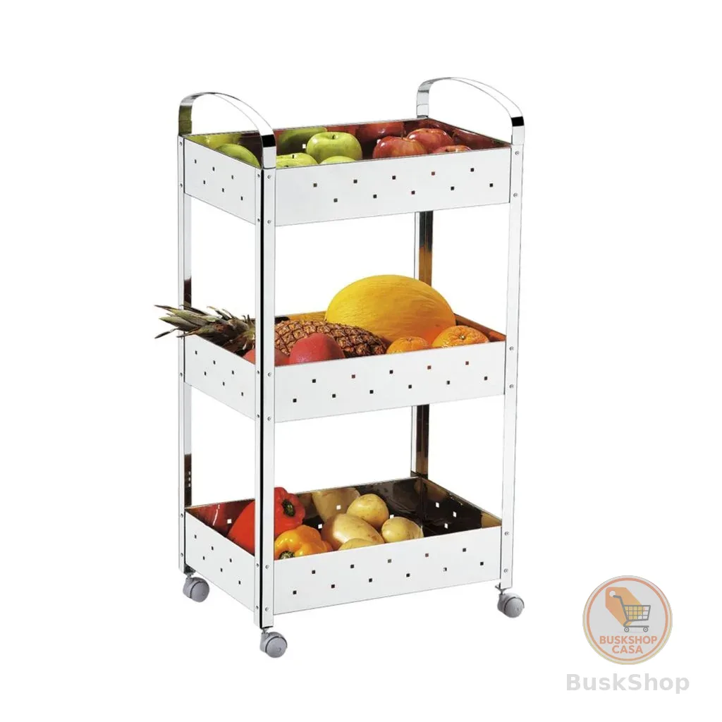 Carrinho Organizador Inox Suprema Brinox - 3 Prateleiras - Com rodinhas