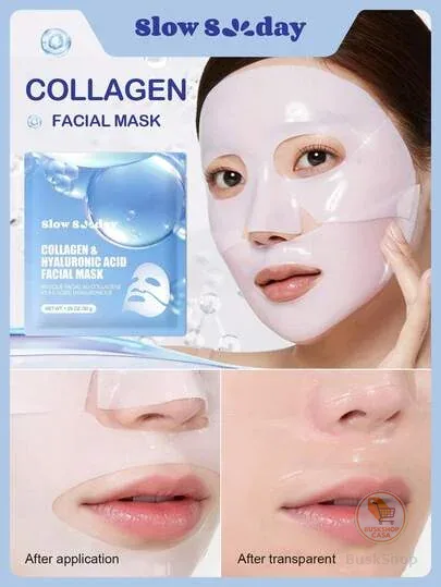Máscara Facial de Colágeno e Ácido Hialurônico SlowSunday, Máscara de Colágeno Coreana, Máscara Facial de Colágeno em Geléia, Hidratação Profunda, Melhora a Elasticidade, Suaviza a Pele, K-Beauty, Cuidados com a Pele, Y2K, Ideal para Festas, Refrescante, Adequada para o Verão