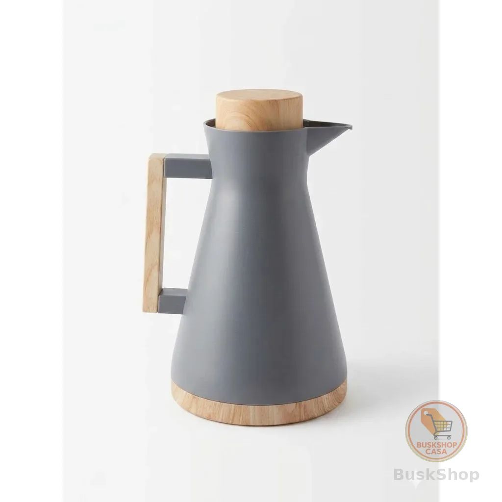 Garrafa Térmica 1L Premium Café Chá Tampa Vedada Bico Dosador Cinza Madeira