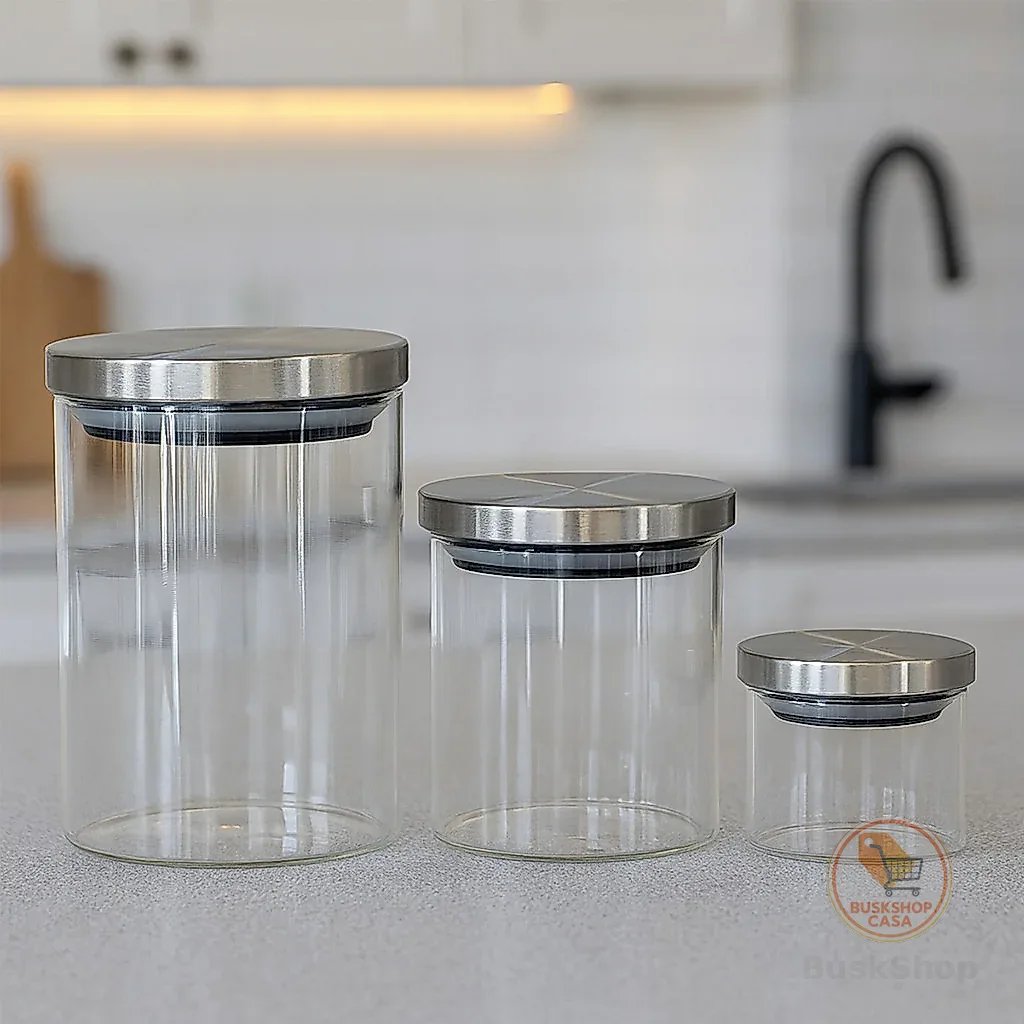 Jogo 3 Pote de Vidro 290ml, 600ml, 950ml Tampa Inox Belovidro