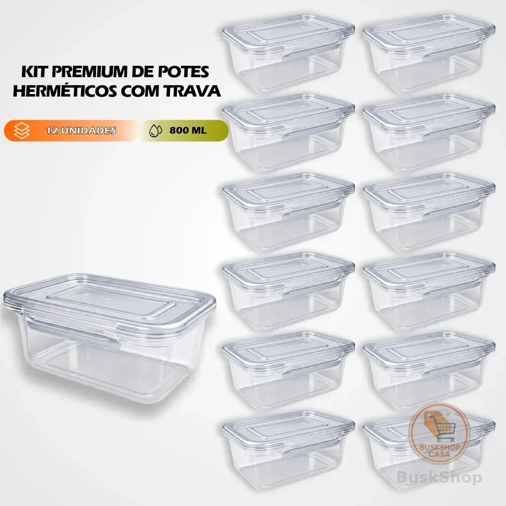 Kit 12 Marmitas 800ml Potes Trava Lateral Freezer Microondas