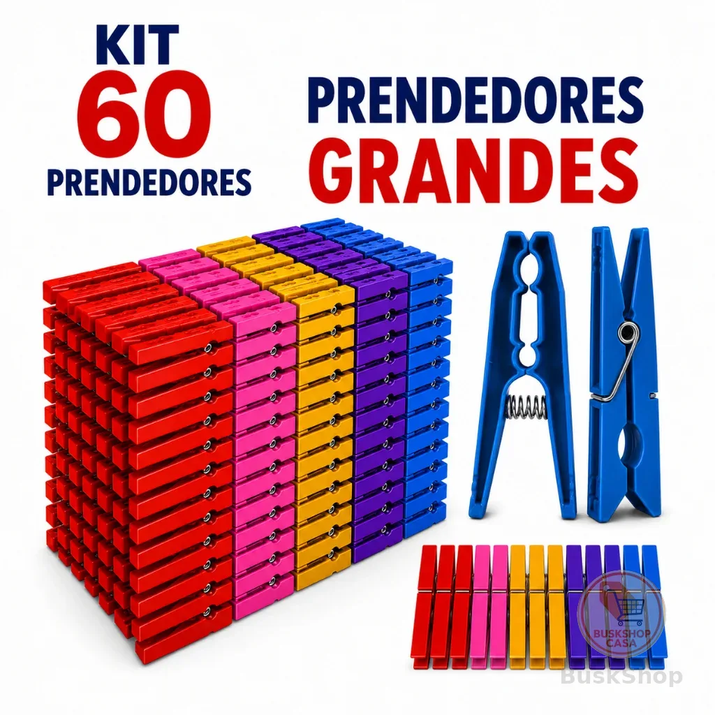 Kit Kit 60 Prendedores Grandes Reforçados – Super Resistentes e Duráveis para Varal