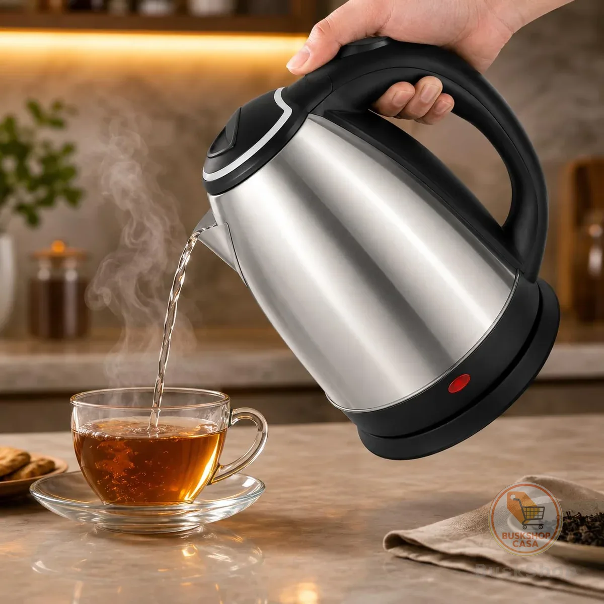 Chaleira Elétrica 2 Litros Inox 110V com Desligamento Automático, Aquecimento Rápido, Jarra Elétrica Premium em Aço para Café, Chá, Chimarrão, Leite e Uso Diário na Cozinha