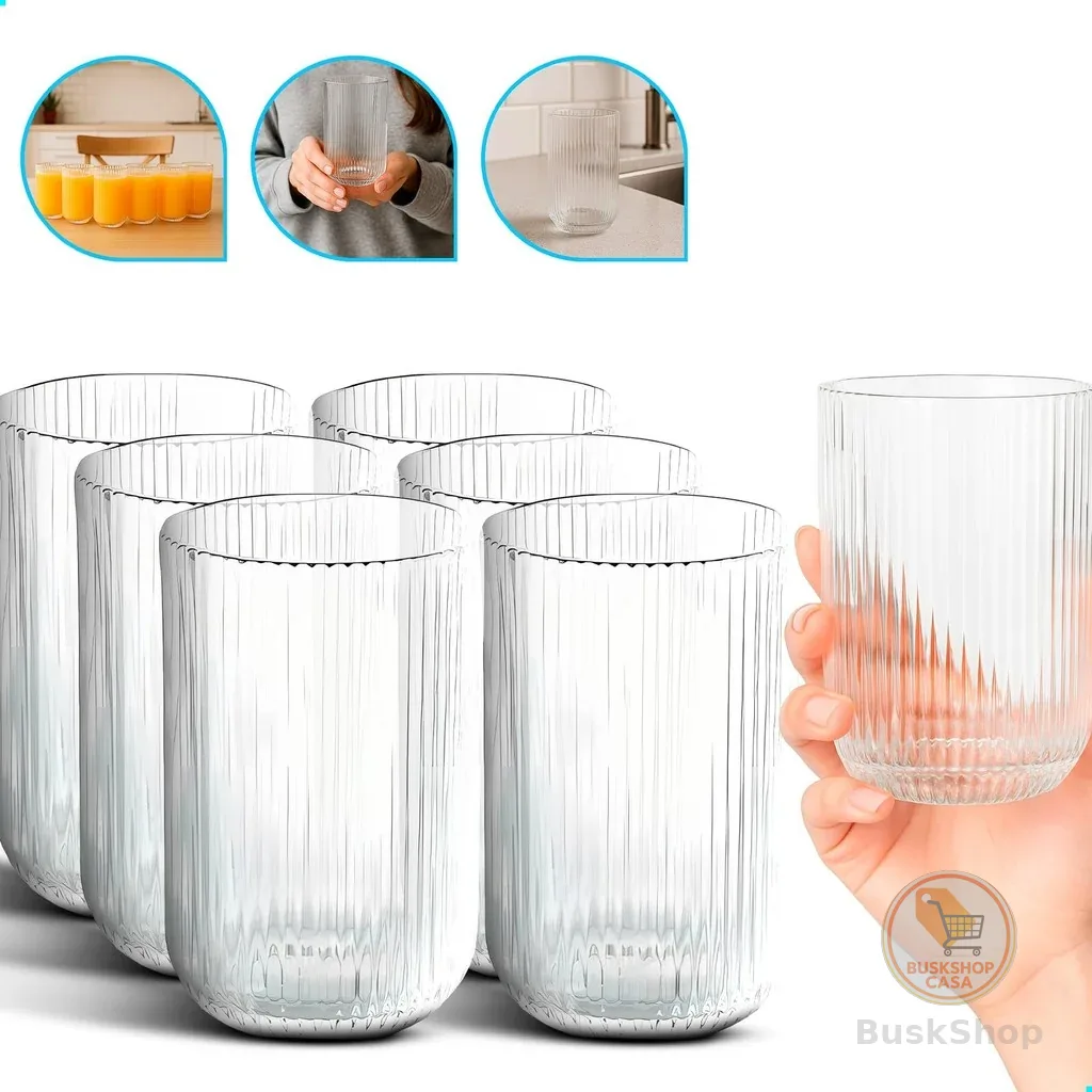 Jogo De Copos 6 Peças De Vidro Cameratta Canelado 420ml Suco Agua