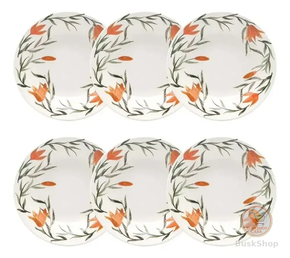 Conjunto de 6 Pratos Fundos Biona Donna Lírios Florido