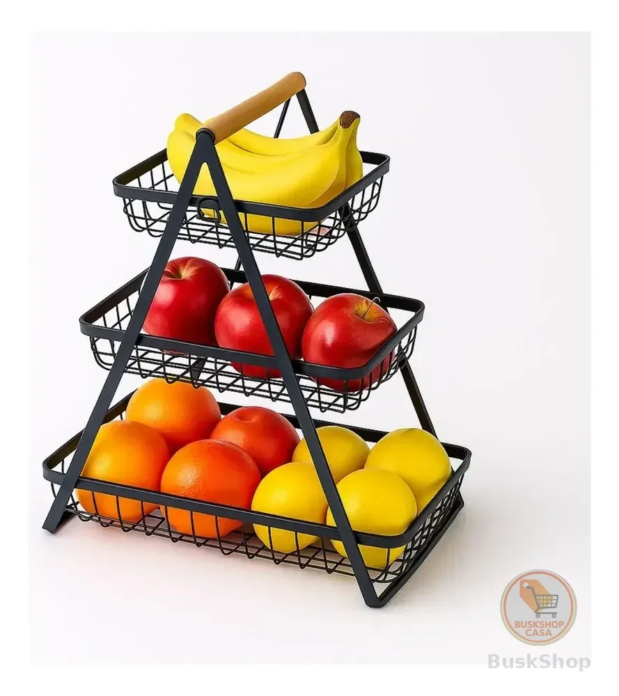 Fruteira De Mesa em Metal Aramado com 3 Níveis, Preta