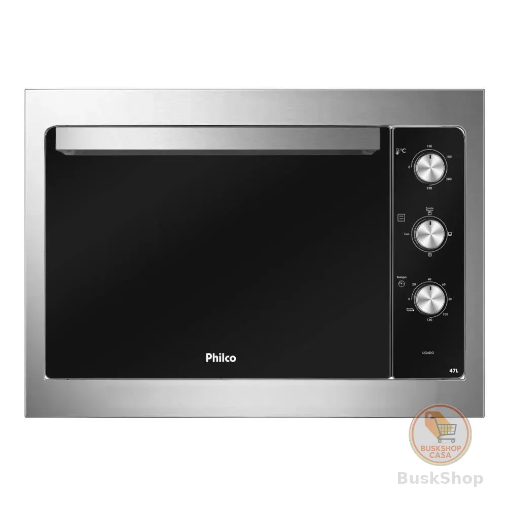 FORNO ELÉTRICO DE EMBUTIR PHILCO PFE47E PRETO COM BORDAS INOX 47L