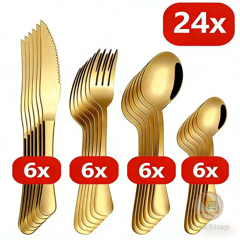 Talheres Louça Aço Inoxidável Dourado 24 Peças