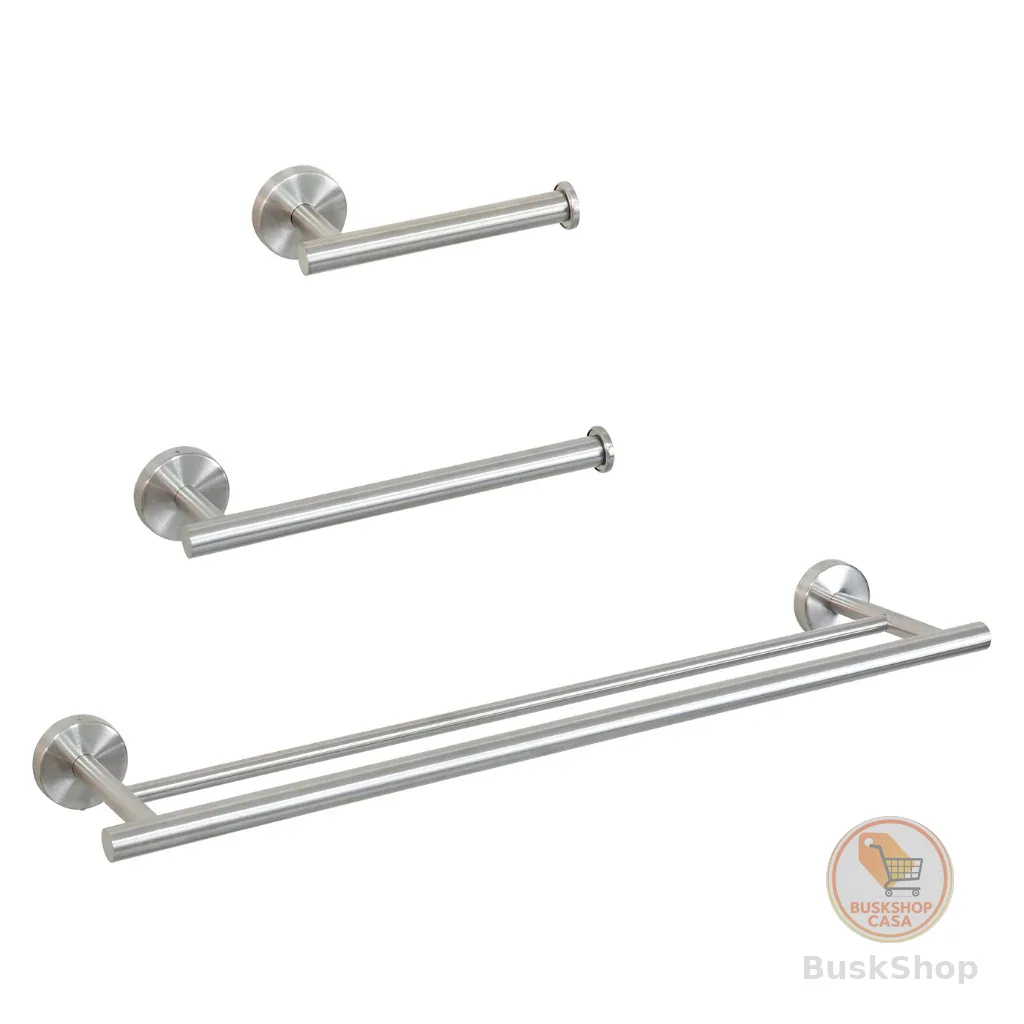Lumai Kit Banheiro Inox 3 Peças Toalheiro Duplo Porta Papel Toalha Acessórios Fosco 60cm