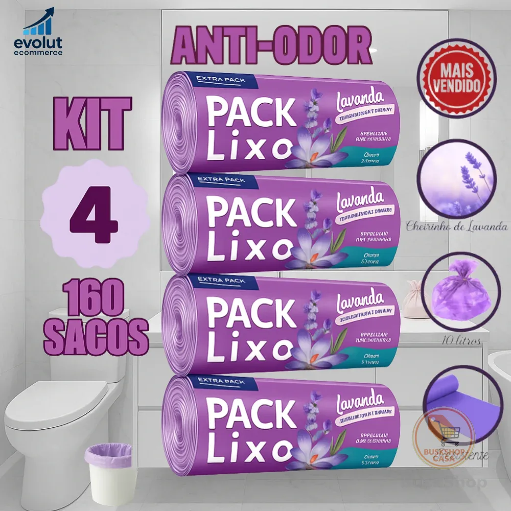 Kit 4 Rolos de Sacos de Lixo 10L – 160 Unidades | Neutraliza Odores | Ideal para Pia e Banheiro