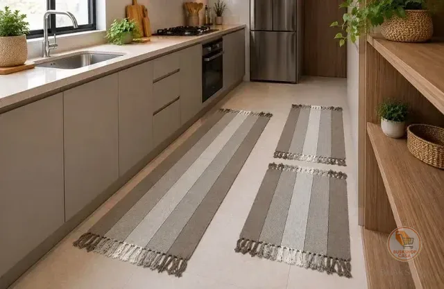 Tapete Passadeira Para Cozinha Em Tear Lindas Cores 3 Peças
