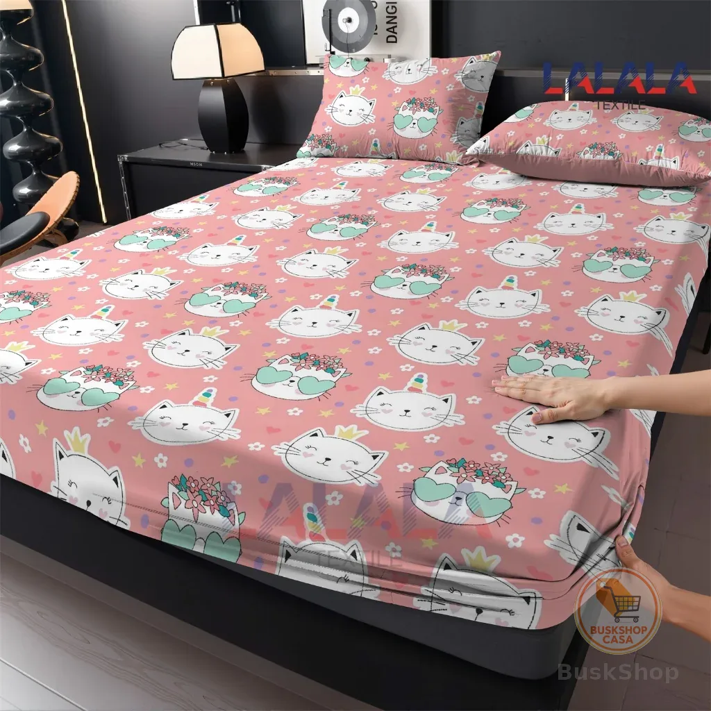 Gatinho De Desenho Animado Durável Jogo De Lençol 02 e 03  Peças CASAL QUEEN SOLTEIRO Percal Ponto Palito