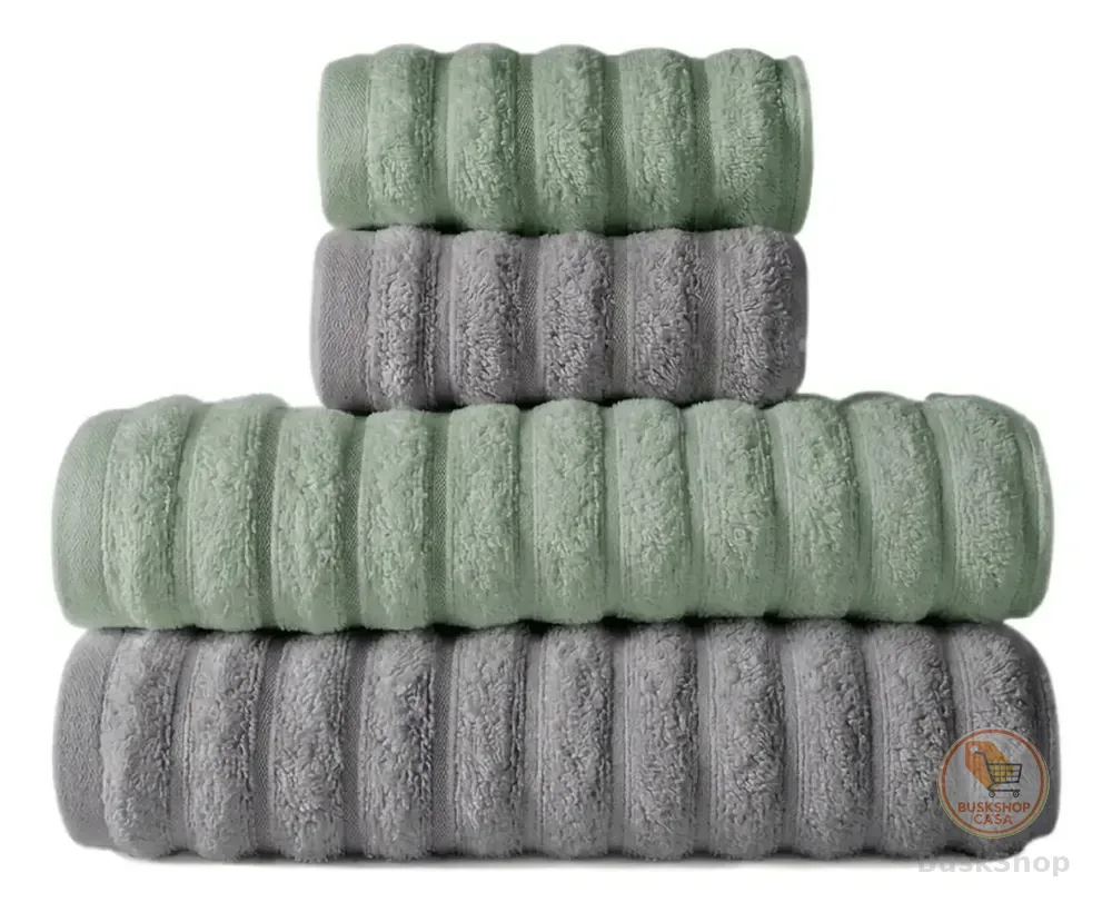 Jogo 04 Toalhas Algodão 450g/m² Alta Absorção Casa Dona Cor Cinza E Verde Lisa