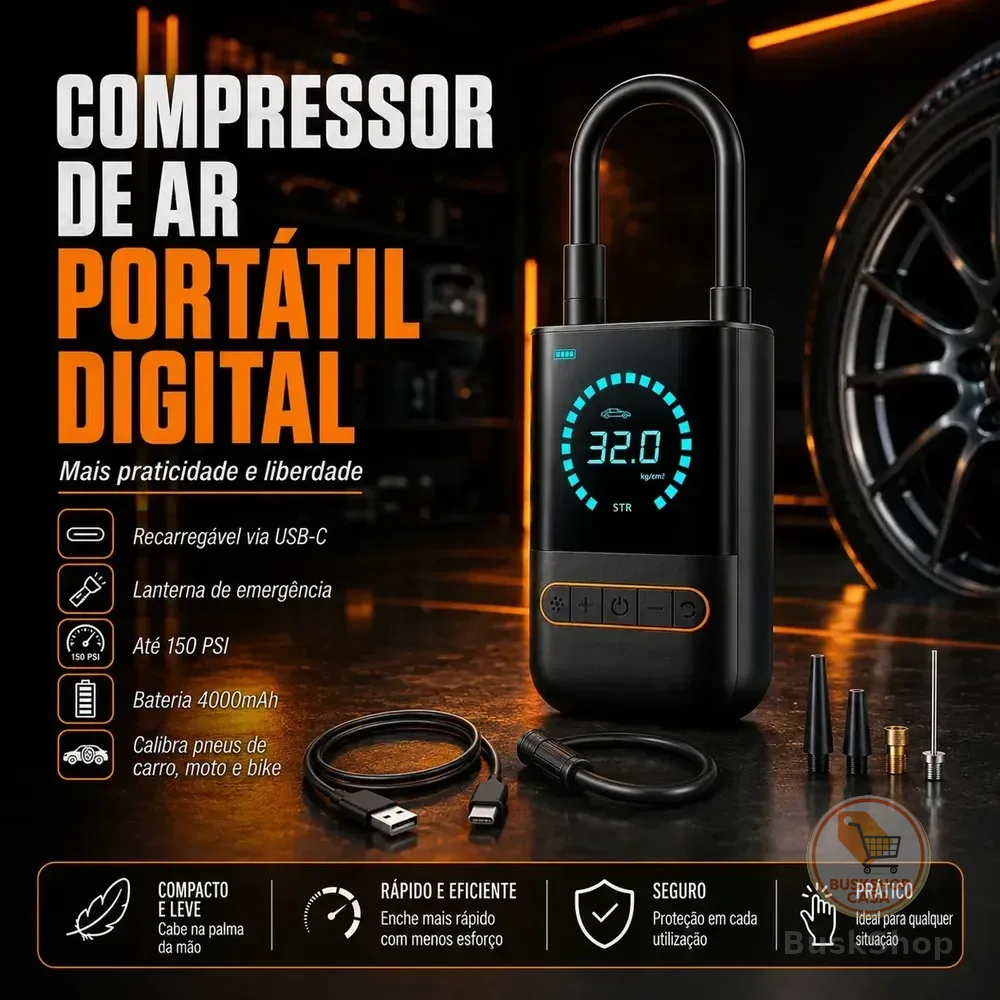 Compressor Calibrador De Pneus Calibrador B&G Portátil Mini Digital Carro Bike Sem Fio Cor Preto