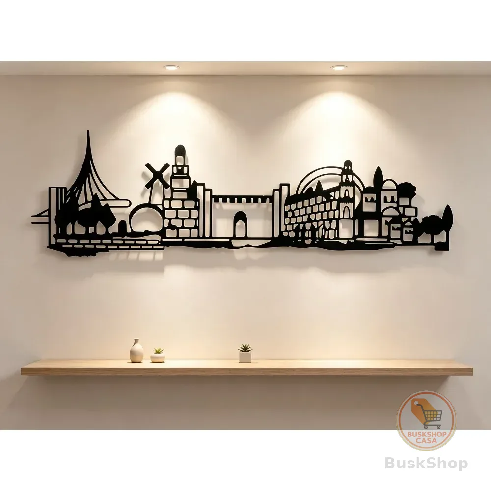 CIFBUY Arte de Parede em Metal: Decoração do Horizonte de Jerusalém, Silhueta Vintage da Cidade Antiga com Estrela de Davi, Obra de Arte Rústica em Ferro