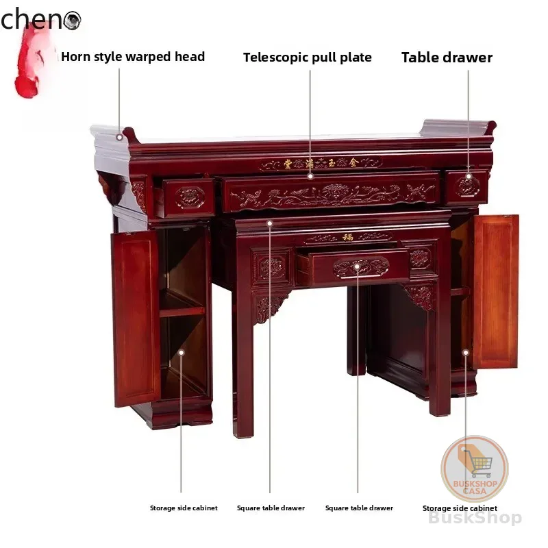 Mesa de Incenso de Madeira Sólida r5.20 para Altar de Buda, Mesa de Oferta para Sala de Estar, Mesa de Adoração