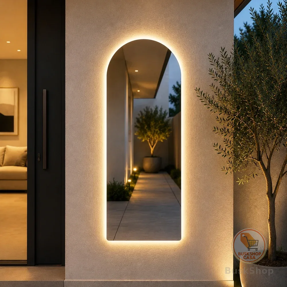 Espelho corpo inteiro Oval Madri Led 120cm x 50cm Led Branca e Amarela Flame Quarto Salão Loja