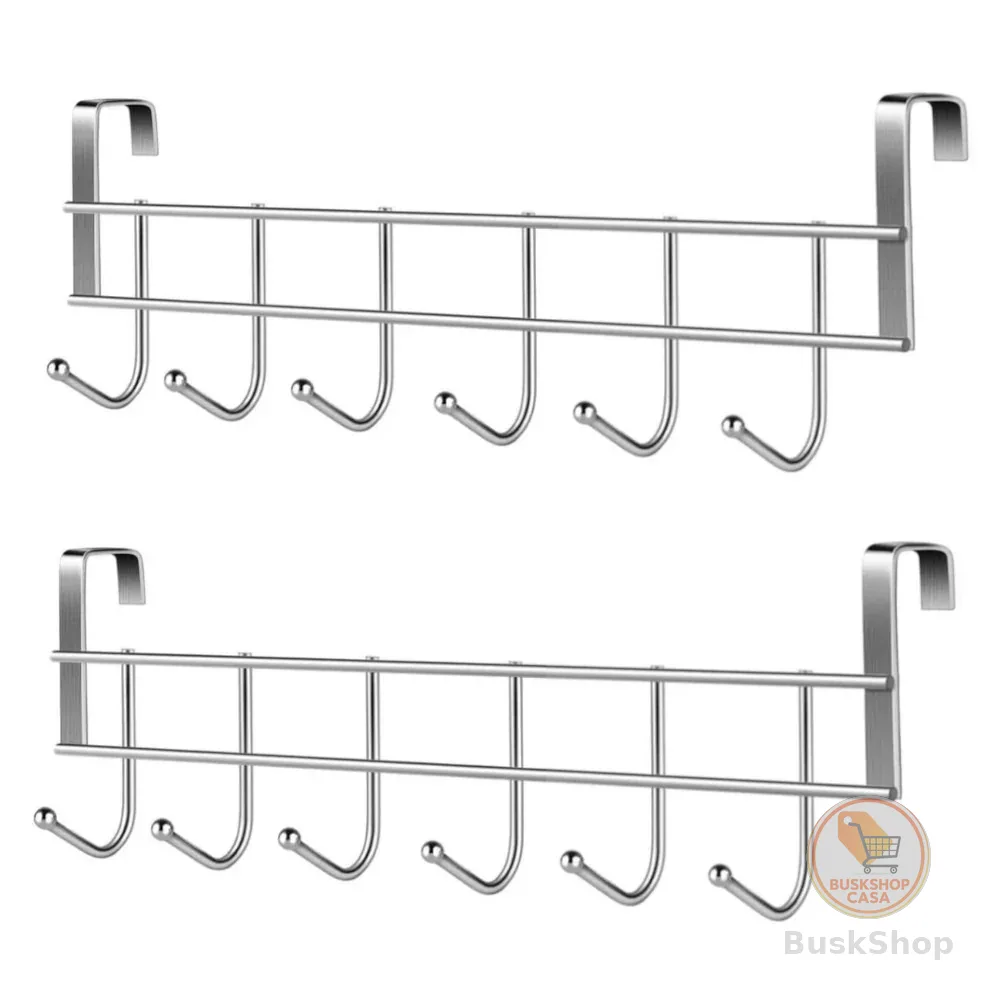 Kit 2 Unidades – Suporte com 6 Ganchos de Metal para | Porta de Armário | Prático e Resistente