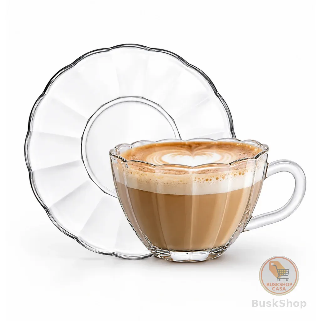 Jogo 6 Xícaras De Café Chá 90ml Com Pires Em Vidro Peach 12 Peças