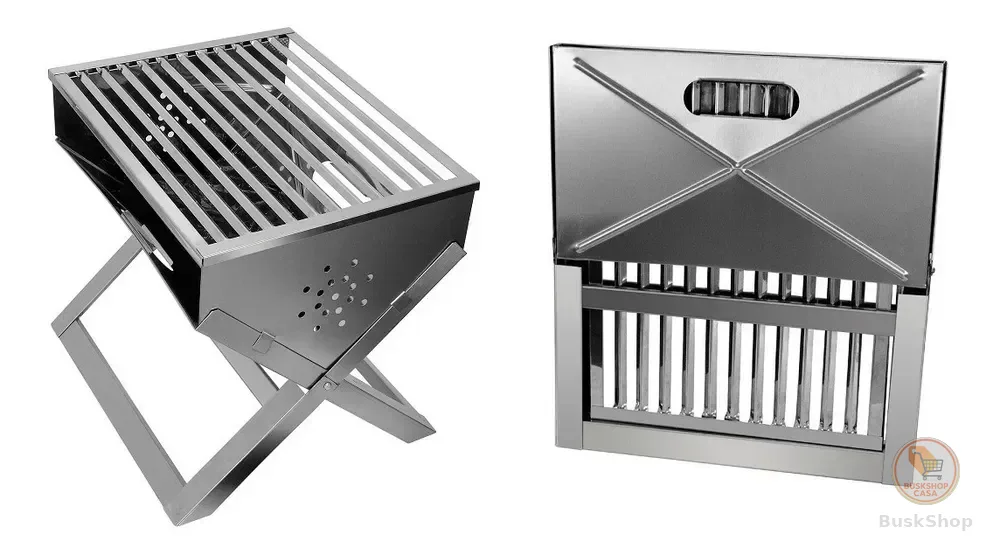 Churrasqueira De Inox À Carvão Portátil Dobrável Maleta