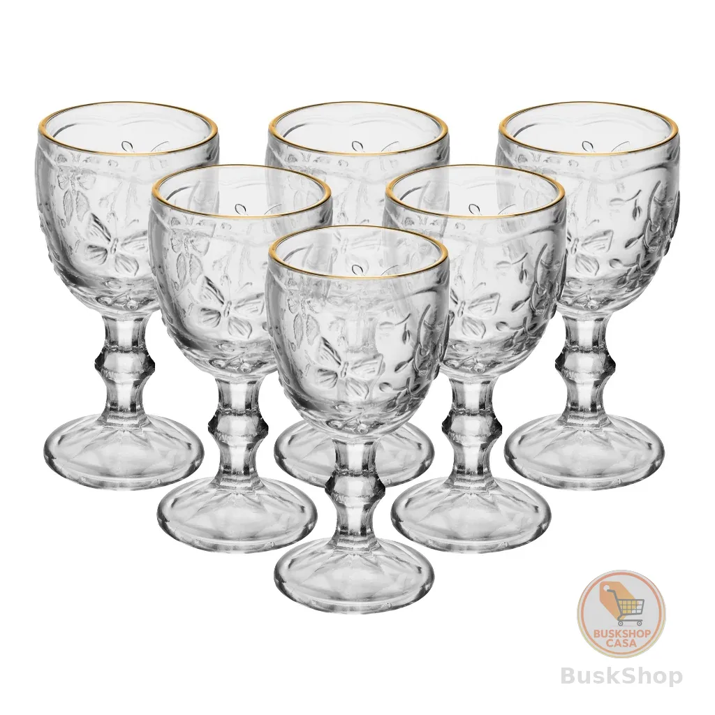 Jogo 6 Taças de Licor de Cristal com Fio de Ouro New Butterfly 50ml - Wolff