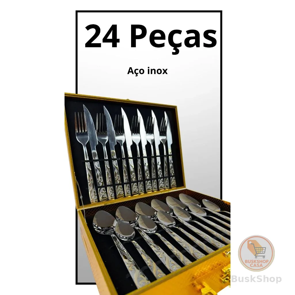 Kit Faqueiro Talheres Com Maleta 24 Peças Em Inox