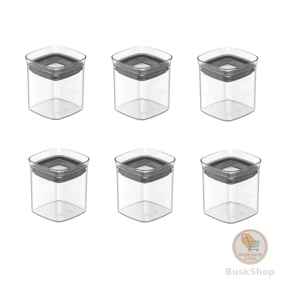 Potes Hermético Porta Condimentos Tempero Quadrado Clear 6 Peças Ou