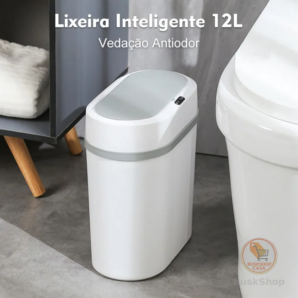 Lixeira Automática 12 Litros Com Sensor Infravermelho Tampa Para Cozinha Banheiro Escritório Quarto