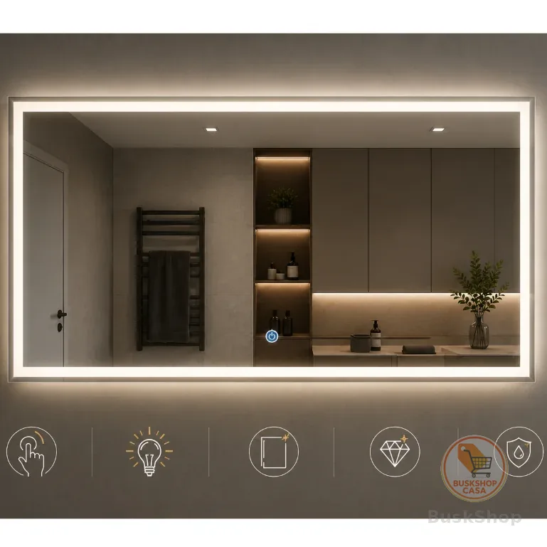 Espelho LED 120x70cm – com touch e led 3 cores