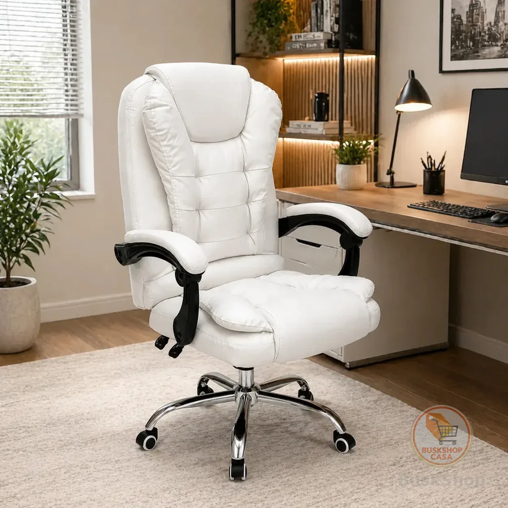 Cadeira Presidente Ergonomica Branca Sistema Relax Com Trava Escritorio Giratória