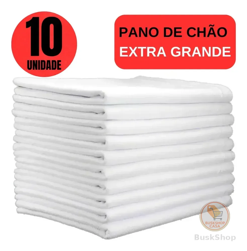 Kit 10 Panos de Chão Extra Grande 45x65cm Algodão Branco Ditap Mix Absorvente Limpeza Pesada