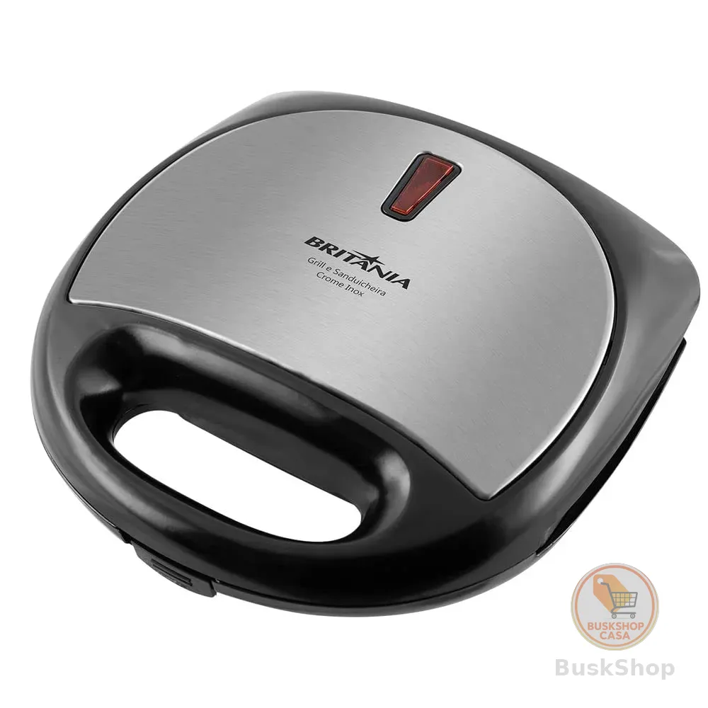 Sanduicheira e grill, Crome inox, Preto, 110V, Britânia