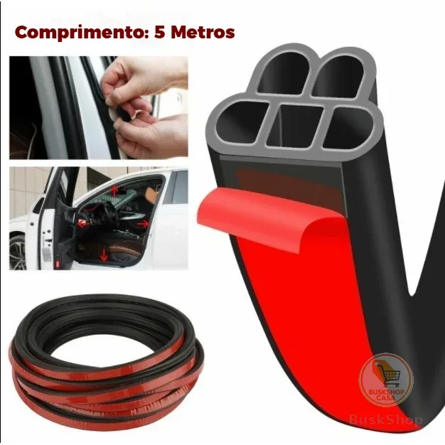 Borracha Vedação Porta Carro 5M 5 Furos – Universal, Extra Grossa, Anti-Ruído, Uno Gol Palio Up HB20